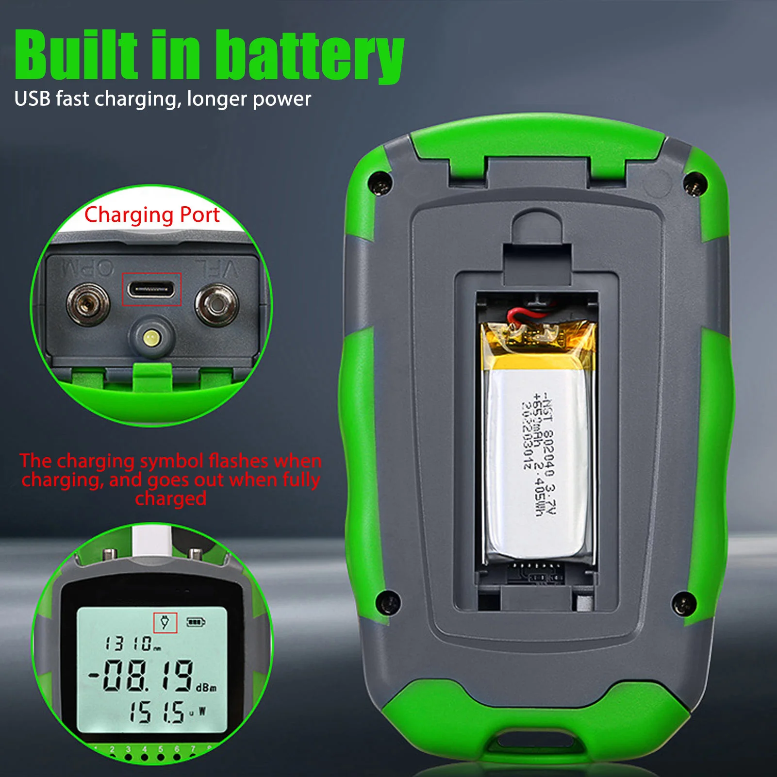Power Supply Tester - เครื่องทดสอบกำลังไฟสายเคเบิลออปติคอลแสงสีแดงพร้อมสายชาร์จ USB เครื่องวัดกำลังไฟออปติคอลแบบชาร์จไฟได้ เครื่องวัดกำลังไฟออปติคอลขนาดเล็ก