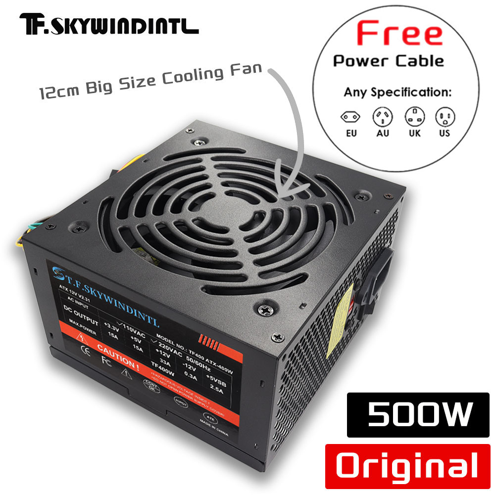 Power Supply 750W - พาวเวอร์ซัพพลาย ATX สำหรับคอมพิวเตอร์เกมมิ่งแบบตั้งโต๊ะ 500W สีดำ ราคาประหยัด